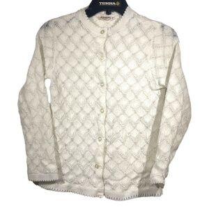 Vintage Barbee Girl Button Front Cardigan Sweater Cottagecore White Size Large